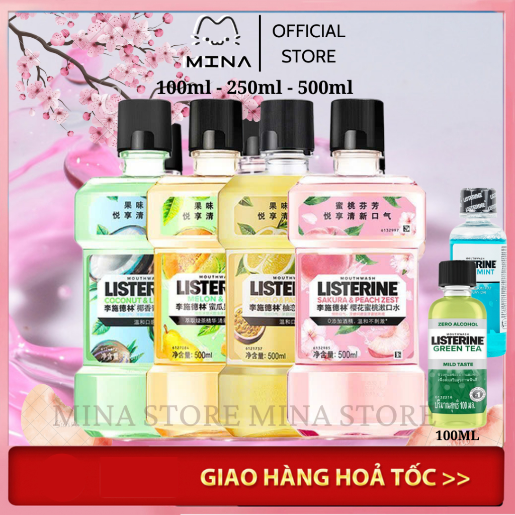 Nước súc miệng LISTERINE mùi đào Sakura & Peach Zest thơm miệng ngừa sâu răng 250ml và 500ml