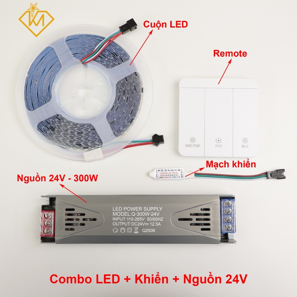 Cuộn 10m-Led dây dán 24Vchạy đuổi điều khiểnremote,chip2811,màu trắng6000K,trung tính4000K,vàng3000K