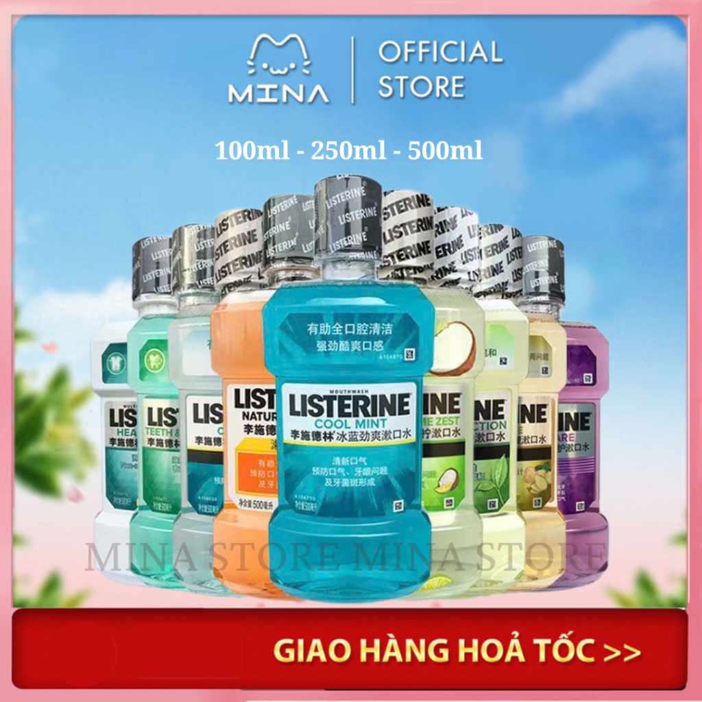 Nước súc miệng Listerine mix vị Đào và Hoa Anh Đào 250ml, 100ml, 500ml Sakura & Peach Khử mùi khuẩn