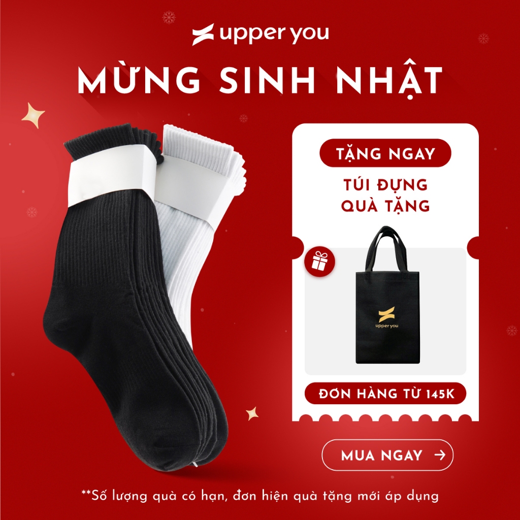 Combo 10] Tất Vớ Nam Nữ Cổ Cao Trơn UPPERYOU Êm Ái Dày Dặn Thoáng Khí - VSF4001/VSF3001