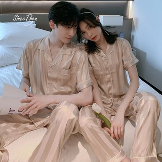 Đồ ngủ đôi nam nữ vải lụa vàng đồng, Pijama đôi nam nữ dành cho vợ chồng - Since Then