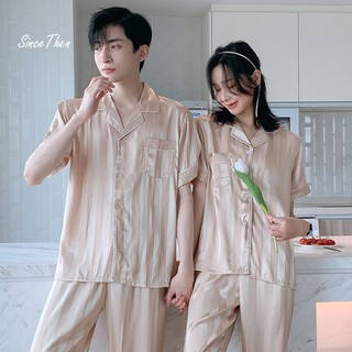 Đồ ngủ đôi nam nữ vải lụa vàng đồng, Pijama đôi nam nữ dành cho vợ chồng - Since Then