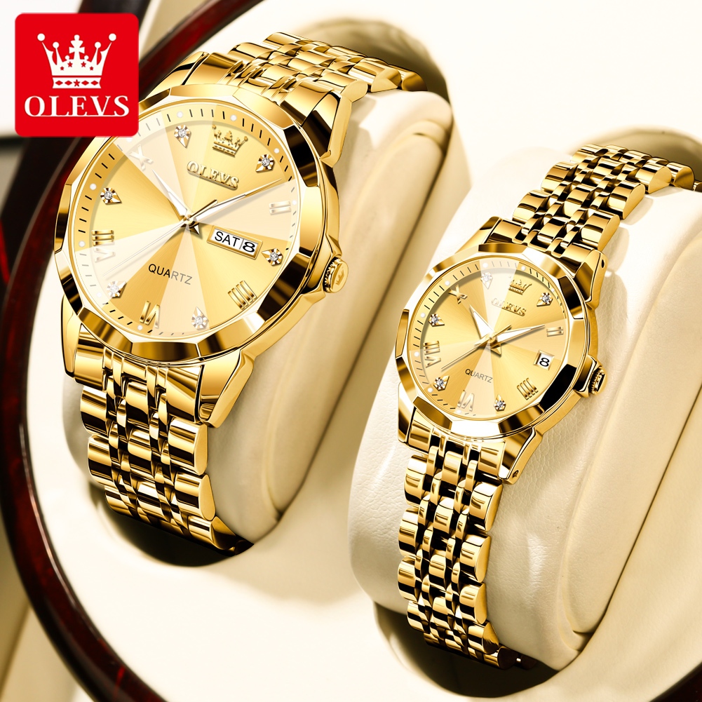 OLEVS Đồng hồ Cặp nước dây đeo bằng thép không gỉ lịch có chức năng phát sáng chống thấm 9931