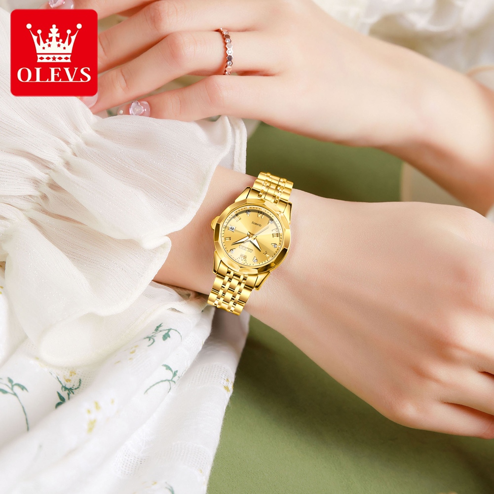 OLEVS Đồng hồ Cặp nước dây đeo bằng thép không gỉ lịch có chức năng phát sáng chống thấm 9931