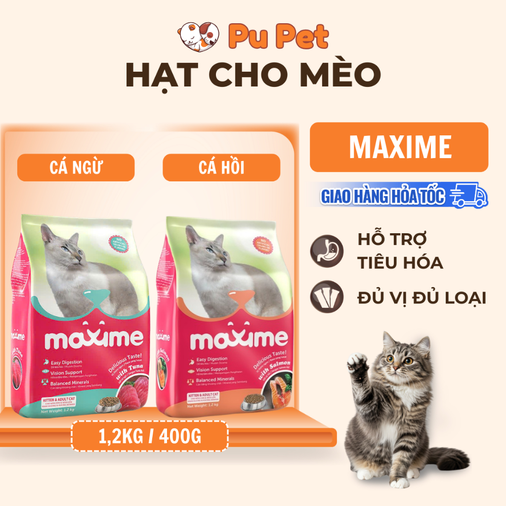 Hạt Cho Mèo MAXIME Vị Cá Ngừ Và Cá Hồi Cho Mọi Lứa Tuổi Gói 1.2kg