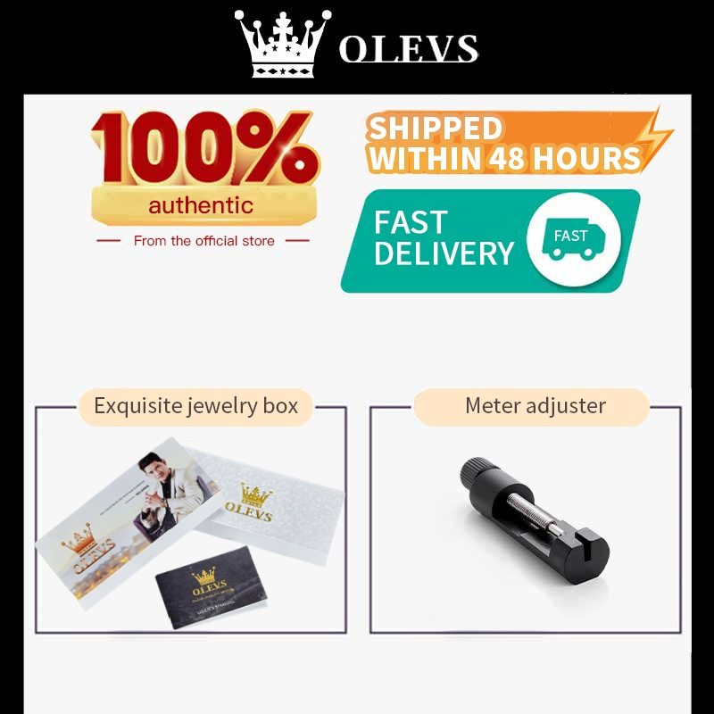 OLEVS Đồng hồ Cặp nước dây đeo bằng thép không gỉ lịch có chức năng phát sáng chống thấm 9931