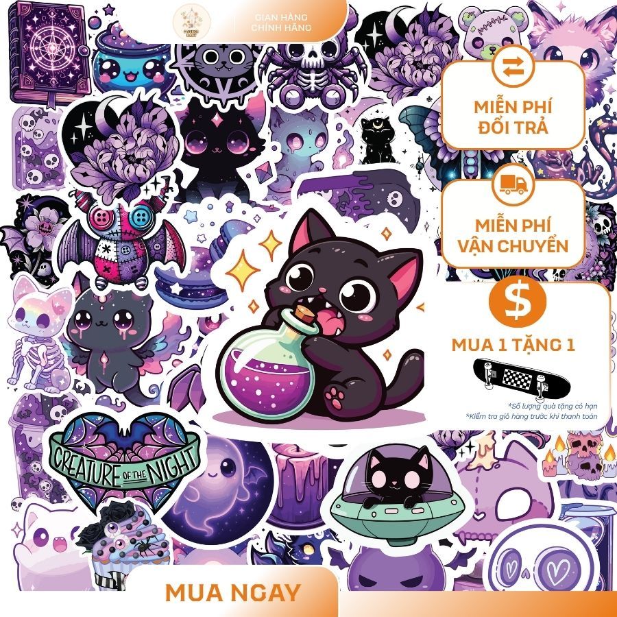 Set 100 Sticker Galaxy Ảo Diệu Cùng Động Vật Nhỏ Gothic Halloween PVC ...