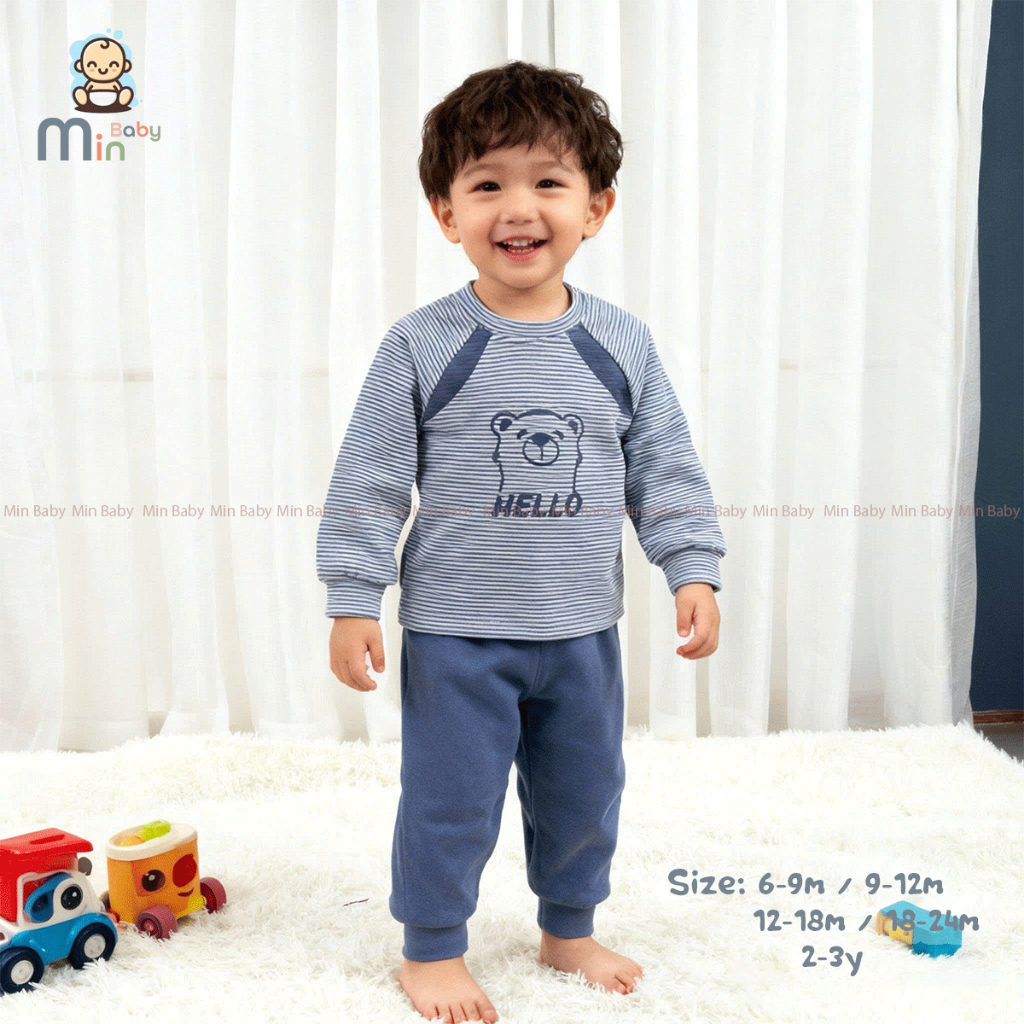Bộ Nỉ Dài Tay Thu Đông Hello  Mặc Siêu Nhẹ,Cực Kì Ấm Áp - Hàng Chính Hãng AMI0474