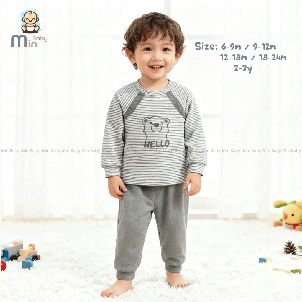 Bộ Nỉ Dài Tay Thu Đông Hello  Mặc Siêu Nhẹ,Cực Kì Ấm Áp - Hàng Chính Hãng AMI0474