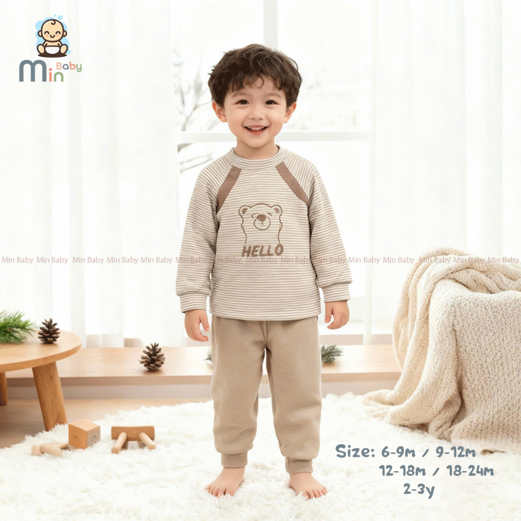 Bộ Nỉ Dài Tay Thu Đông Hello  Mặc Siêu Nhẹ,Cực Kì Ấm Áp - Hàng Chính Hãng AMI0474
