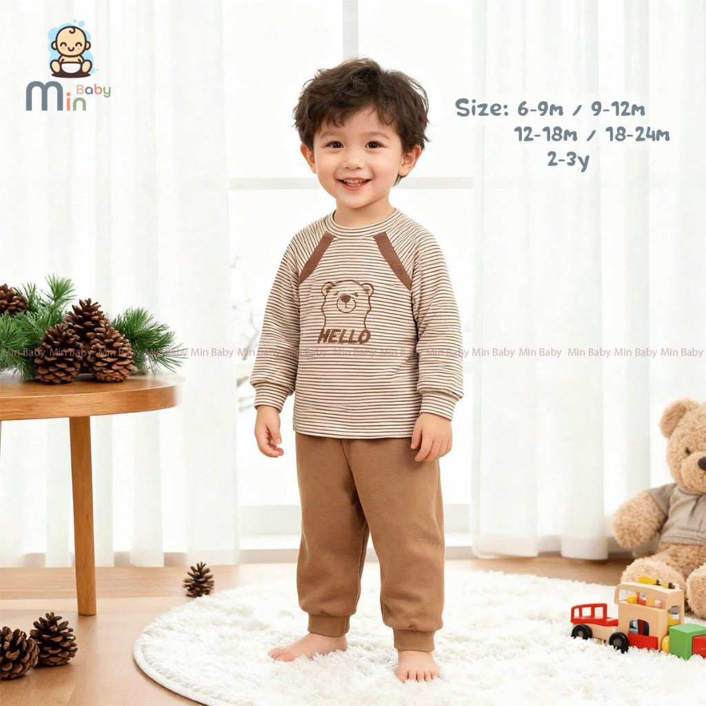 Bộ Nỉ Dài Tay Thu Đông Hello  Mặc Siêu Nhẹ,Cực Kì Ấm Áp - Hàng Chính Hãng AMI0474