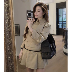 MIU.STUDIO •”Hana Set” Set áo kaki nâu dài tay đính khuy gỗ cao cấp kèm chân váy xếp ly ngắn xoè phong cách tiểu thư HQ