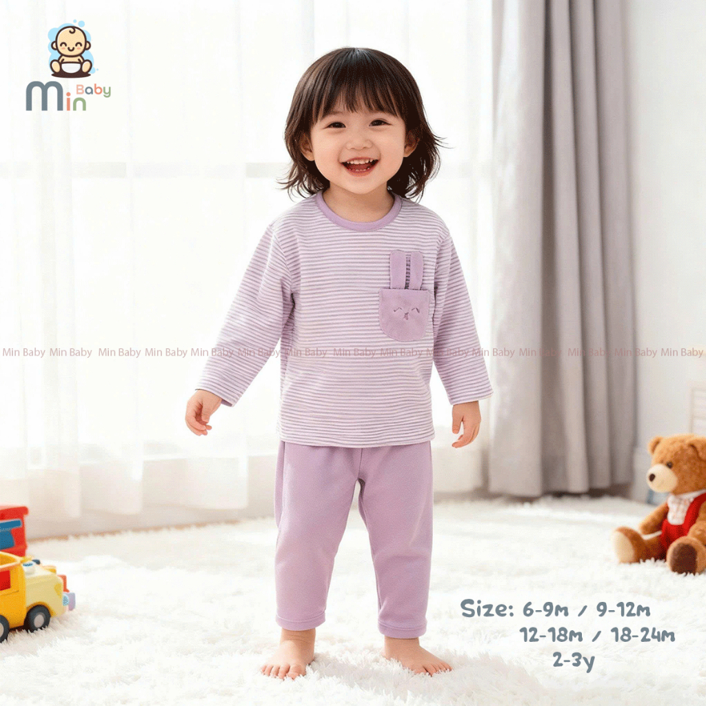 Bộ Thu Đông Nỉ Dài Tay Bé Gái Chất Liệu Nỉ Bông Dày Dặn,Mềm,Ấm Áp - Hàng Chính Hãng MIN0487