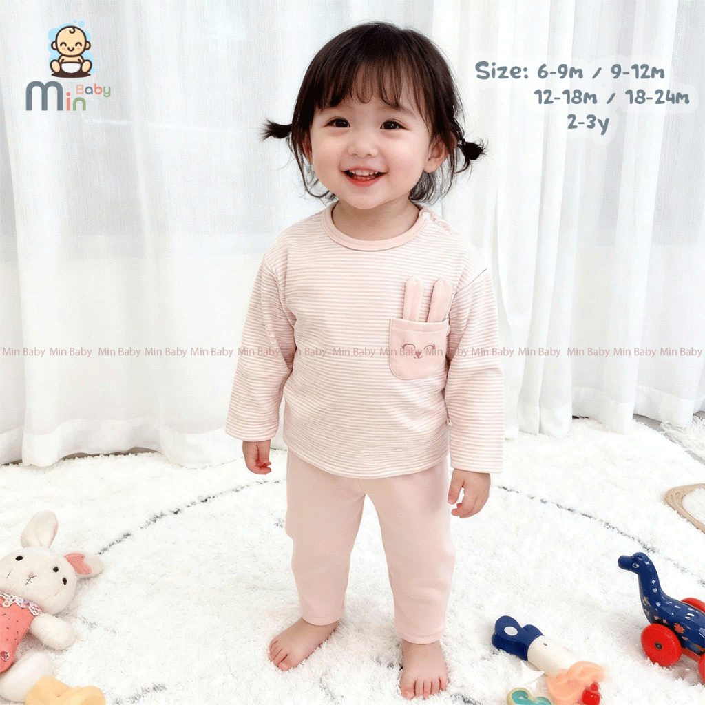 Bộ Thu Đông Nỉ Dài Tay Bé Gái Chất Liệu Nỉ Bông Dày Dặn,Mềm,Ấm Áp - Hàng Chính Hãng MIN0487