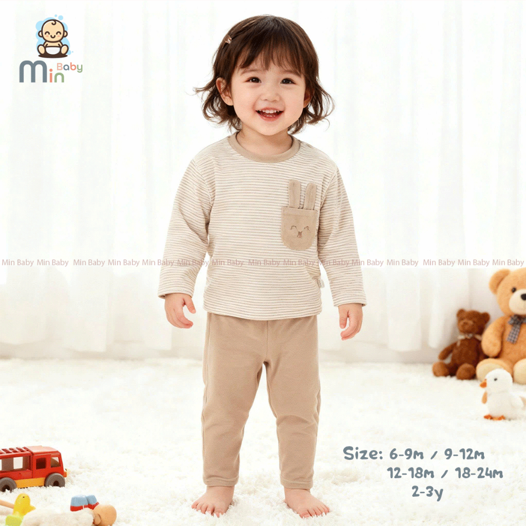 Bộ Thu Đông Nỉ Dài Tay Bé Gái Chất Liệu Nỉ Bông Dày Dặn,Mềm,Ấm Áp - Hàng Chính Hãng MIN0487