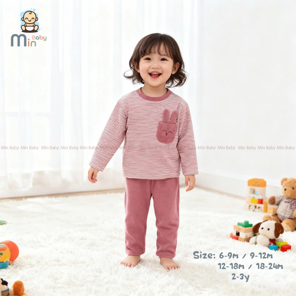 Bộ Thu Đông Nỉ Dài Tay Bé Gái Chất Liệu Nỉ Bông Dày Dặn,Mềm,Ấm Áp - Hàng Chính Hãng MIN0487