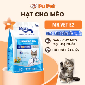 Hạt Cho Mèo MRVET E2 Chăm Sóc Tiết Niệu Đa Chiều, 80% Đạm Động Vật Cao Cấp, Gói 1KG