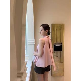 𝗥𝗼𝘀𝗲 𝗟𝗶𝗻𝗲𝗻  A05 - |LY LINEN| Áo Linen Tưng vân gỗ cổ yếm thắt nơ sau LYLINEN