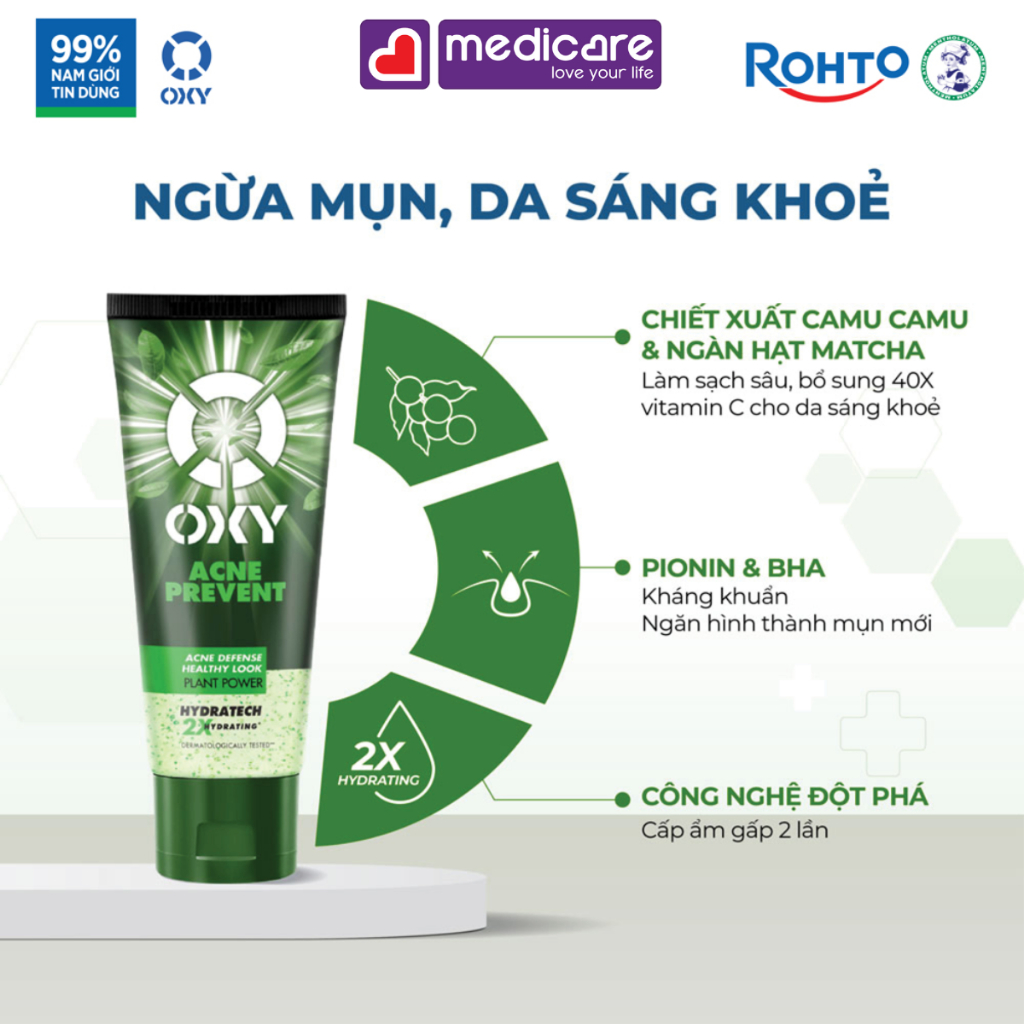 Gel - Sữa - Kem rửa mặt nam OXY dành cho mọi loại da 100g