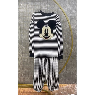 Set bộ đồ nữ kẻ ngang dài tay THÊU XÙ CHUỘT MICKEY hàng đẹp loại 1