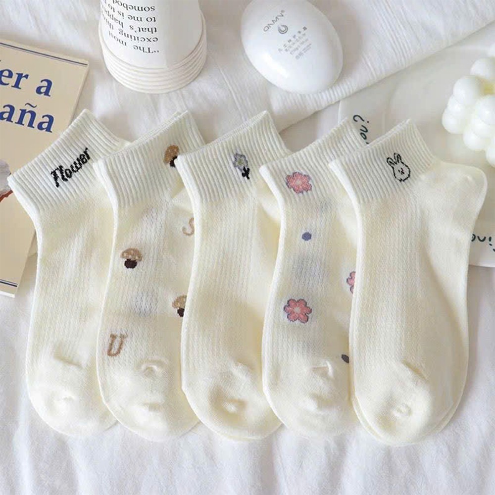 [Peinn] Tất cổ ngắn nữ sét 5 đôi, chất liệu vải cotton co giãn 4 chiều