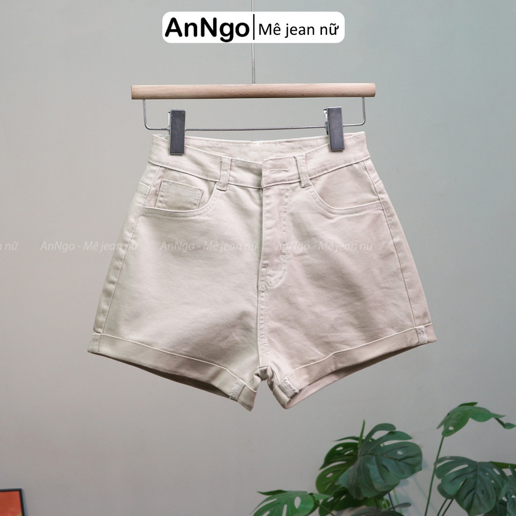 (Có big size) Quần short jean nữ co giãn trắng lật lai cá tính, chất jean cotton co giãn ôm body Anngo - AT489