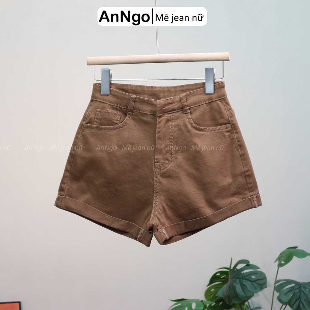 (Có big size) Quần short jean nữ co giãn trắng lật lai cá tính, chất jean cotton co giãn ôm body Anngo - AT489