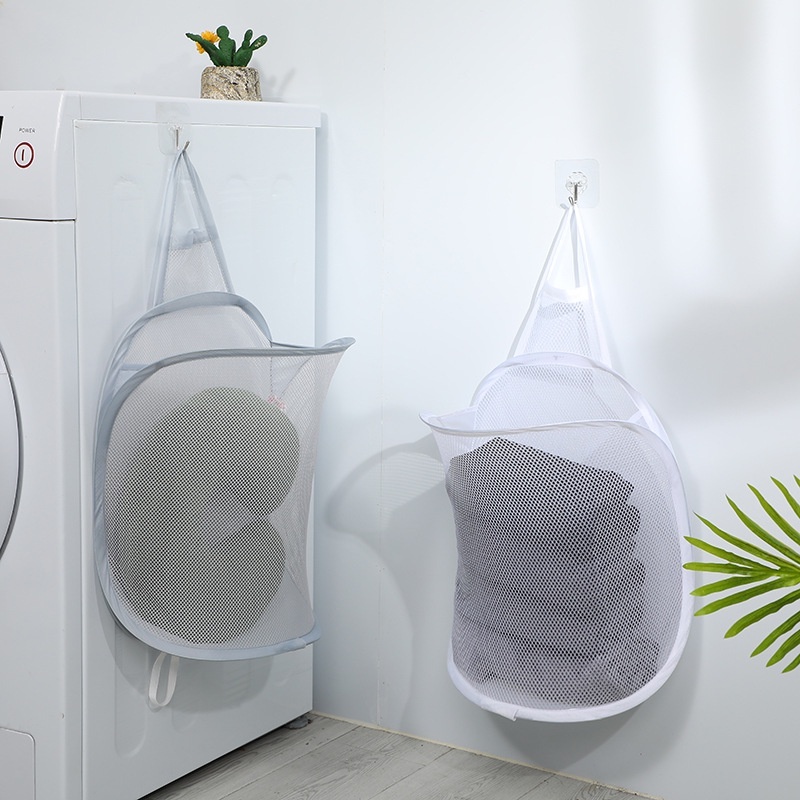 Túi lưới đựng quần áo bẩn chờ giặt Giỏ đựng đồ dơ Móc treo phơi đồ Túi giặt tiện dụng