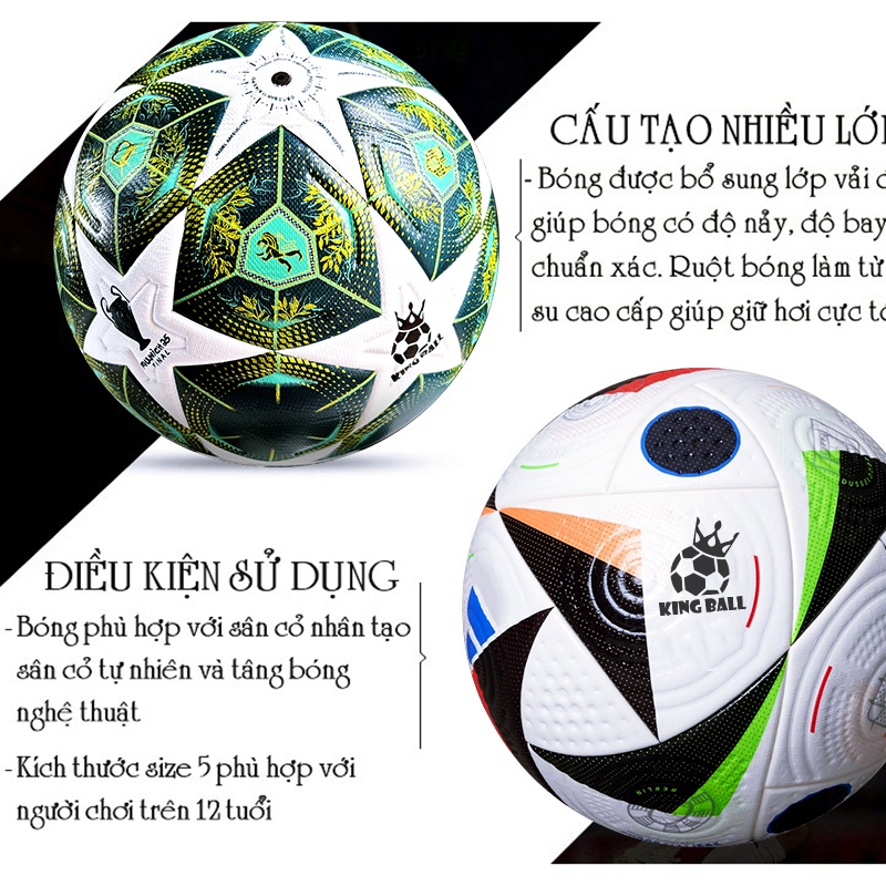 Quả Bóng Đá Size Số 3 4 5 Chính Hãng King Ball Trái Banh Trẻ Em Champions C1 Ngoại Hạng Euro Giá Rẻ