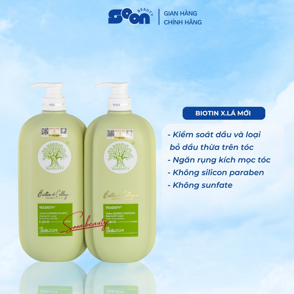 Cặp gội xả Biotin Collagen Voudioty  500ml/1000ml, giảm rụng tóc, ngăn gàu, kiềm dầu, phục hồi tóc khô xơ hư tổn ( Mới)
