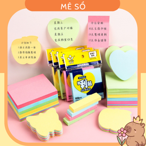 Giấy Note Nhiều Màu, Giấy Nhớ MESO 100 Tờ - Giấy Note Cute Có Sẵn Keo Dán