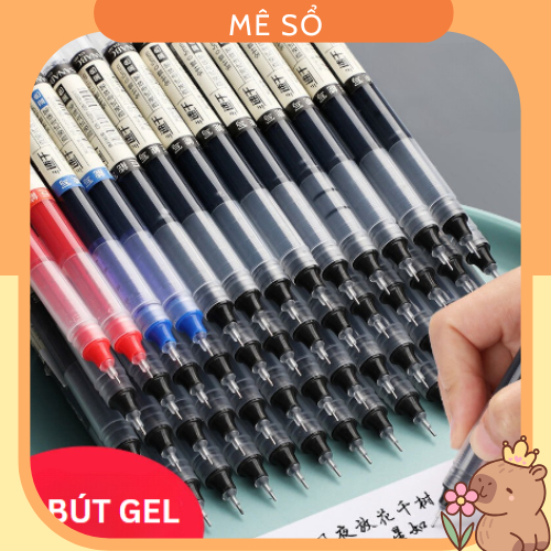 COMBO 4 Bút Gel 0.5mm, Bút Mực Nước Cao Cấp, Màu Đen-Đỏ-Xanh, Viết Gel Trơn Nhanh Khô,Vỏ Trong Suốt Mực Đều
