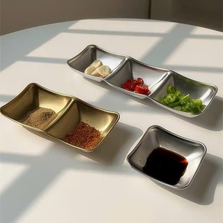 Khay đựng gia vị inox màu bạc cao cấp, chén đựng nước chấm, tỏi ớt, muối tiêu nhiều ngăn