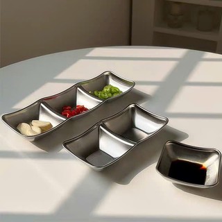 Khay đựng gia vị inox màu bạc cao cấp, chén đựng nước chấm, tỏi ớt, muối tiêu nhiều ngăn