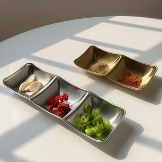 Khay đựng gia vị inox màu bạc cao cấp, chén đựng nước chấm, tỏi ớt, muối tiêu nhiều ngăn