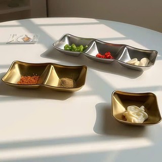 Khay đựng gia vị inox màu bạc cao cấp, chén đựng nước chấm, tỏi ớt, muối tiêu nhiều ngăn