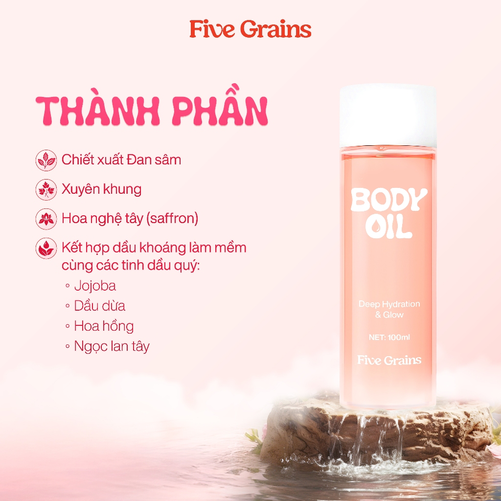 Dầu Dưỡng Thể Five Grains Body Oil Dưỡng Ẩm, Tăng cường dưỡng sáng da 100ml