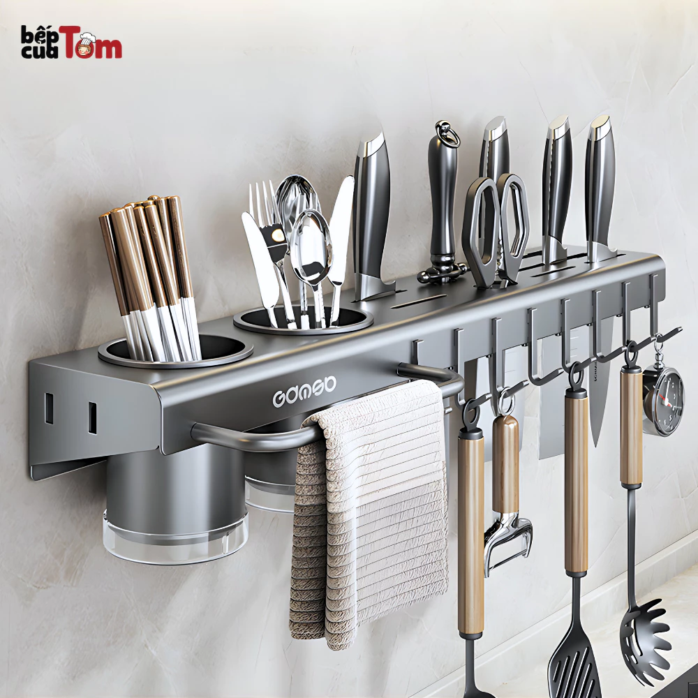 Kệ Để Dao Đũa Nhà Bếp Chất Liệu Thép Carbon Không Gỉ, Giá Cài Dao Kéo Gắn Tường Không Cần Khoan Đục
