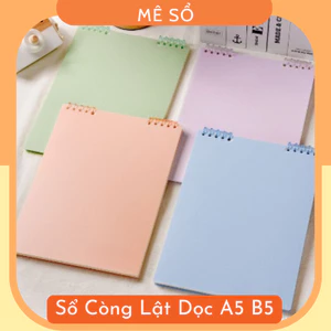 Bìa Sổ Còng B5 A5 Kiểu Lật Dọc Màu Pastel, Lõi Giấy Refill Lật Dọc 80 GSM