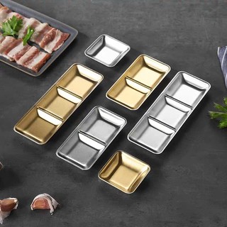 Khay đựng gia vị inox màu bạc 1/2/3 ngăn, chén đựng nước chấm, tỏi ớt, muối tiêu