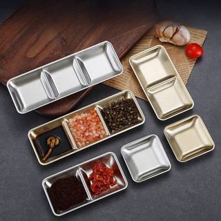 Khay đựng gia vị inox màu bạc 1/2/3 ngăn, chén đựng nước chấm, tỏi ớt, muối tiêu