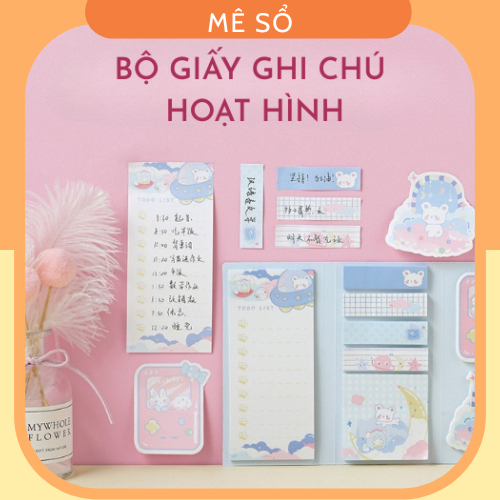 Bộ Giấy Note Dán, Bộ Giấy Note Dễ Thương Hoạt Hình Màu Xinh Xắn, Có Keo Dán Giúp Ghi Chú Tiện Lợi