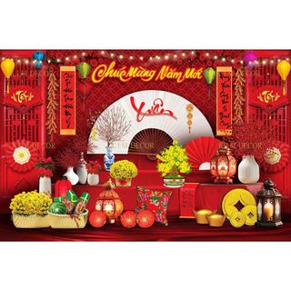 Tranh Trang Trí Bằng Vải Cavas, Phông Nền Lễ Tết 2026 Có Khổ Lớn Tới 4M TET09 - BEEKIDS