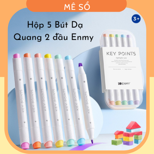 Set Bút Dạ Quang Highlight, Bút Dạ Quang Màu Pastel Enmy Thiết Kế 2 Đầu Tiện Dụng, Bút Highlight Pastel