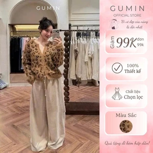 Áo khoác cadigan GUMIN thiết kế họa tiết da báo len lông mềm dày dặn, Áo khoác len nữ thu đông sang trọng cao cấp