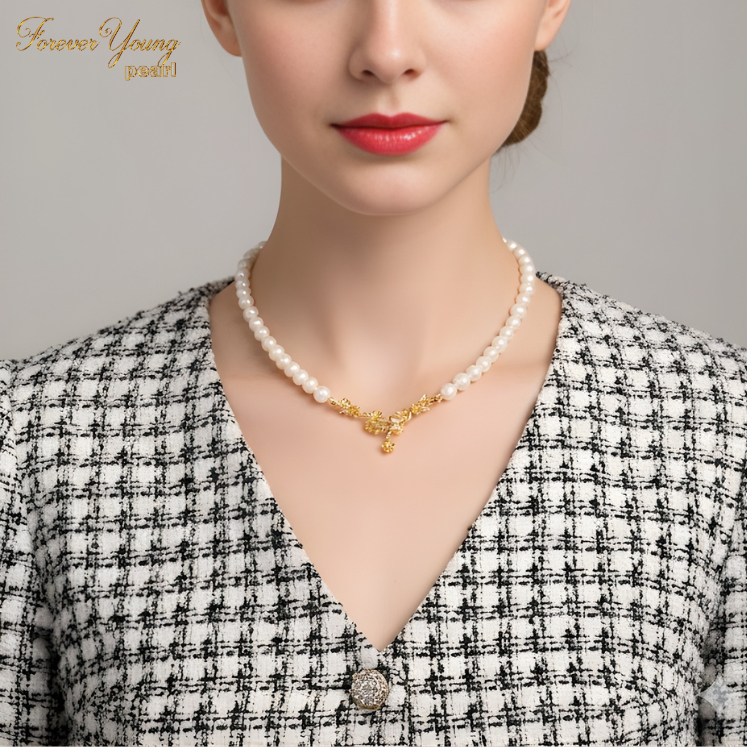 DC36 - Dây chuyền ngọc trai nước ngọt, trai 7-8 li, dài 45cm.  mạ vàng 18K. Forever Young Pearl - Quà tặng 20/10