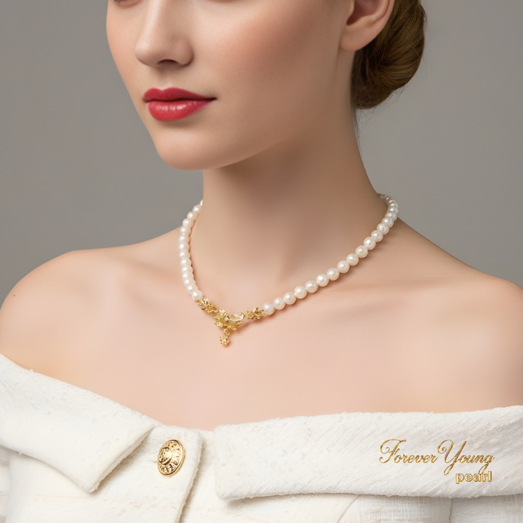 DC36 - Dây chuyền ngọc trai nước ngọt, trai 7-8 li, dài 45cm.  mạ vàng 18K. Forever Young Pearl - Quà tặng 20/10
