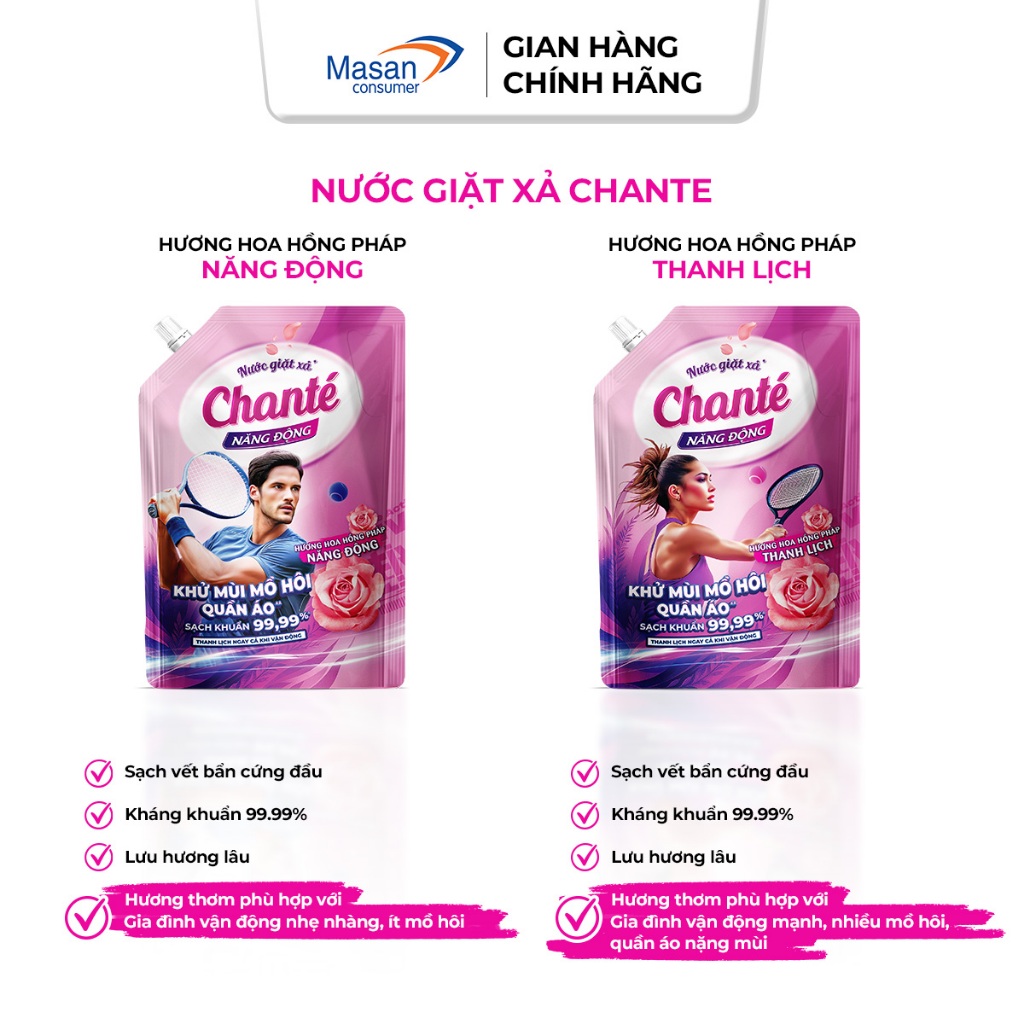 Combo 2 Nước giặt xả Chanté Active cao cấp 8 trong 1 túi x 3.2kg