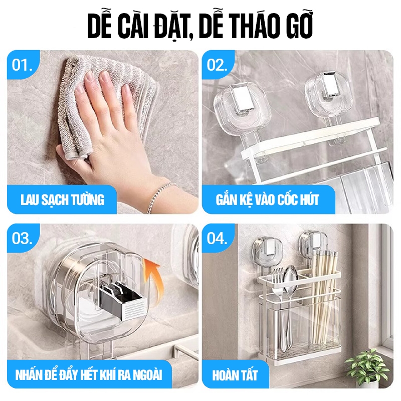 Kaleis Giá Đũa Treo Tường Hút Chân Không – Không Cần Khoan, Thoát Nước Nhanh, Chống Ẩm Hiệu Quả