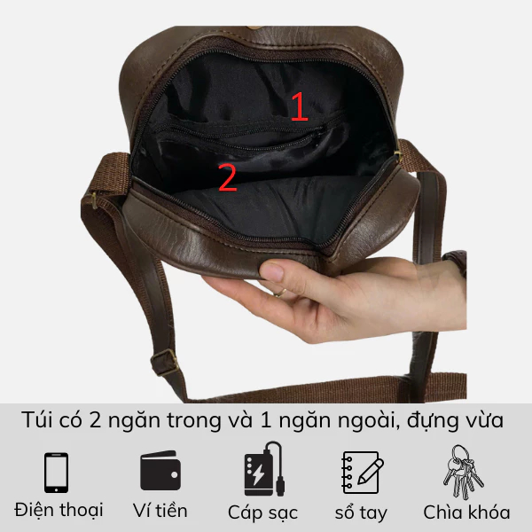 [Peinn] Túi đeo chéo nam nữ unisex thiết kế phối sọc da tổng hợp cao cấp MINTAS-0018